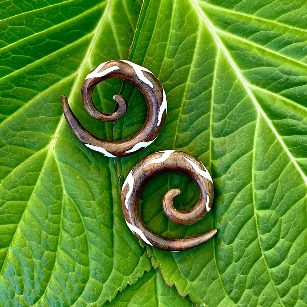 🌈 3/$20 SPIRAL HANDMADE GAUGE TAPERED HANGER ORGANIC WOOD EARRINGS